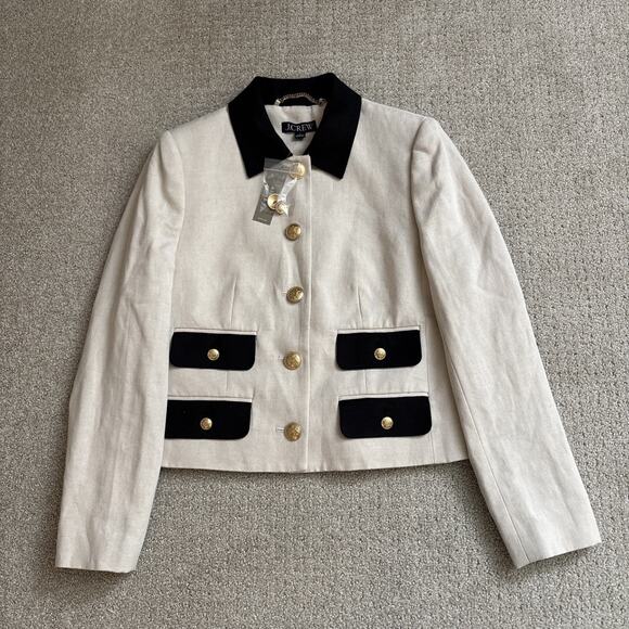 J.Crew Contrast Lady Jacket Textured Linen Blend Dried Wheat Preppy US 2 NWT - Picture 1 of 10